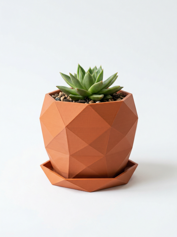 Low-Poly Planter in Terracotta