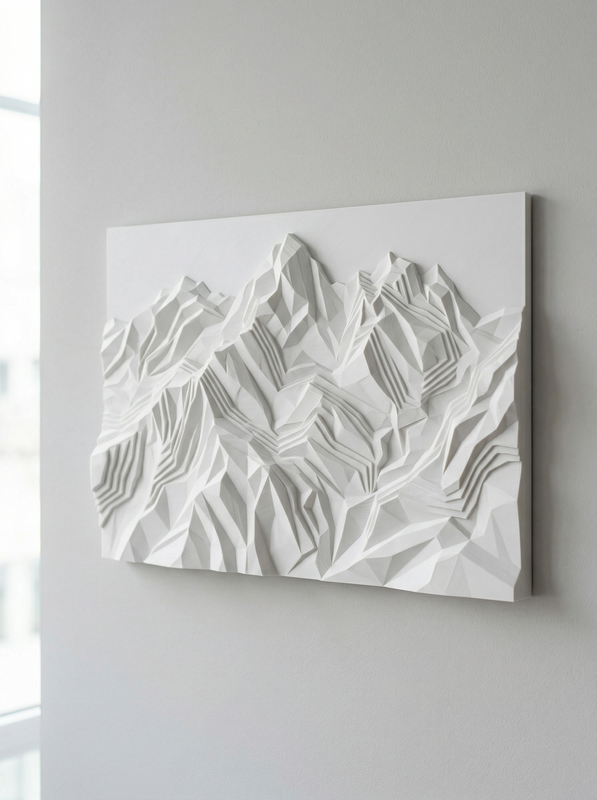 Mountain Relief Wall Art in White
